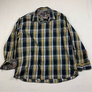 Nat Nast Shirt‎ Mens XL Luxury Originals Plaid Flip Cuff Micro Corduroy Paisley